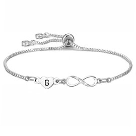 COEROW Alphabet Heart Bracelet infinite Pendant Silver Color Women Gift Initial Letters for Girls Birthday Christmas Anniversary Graduation Infinite Shiny Crystal Bracelets Gift (G)