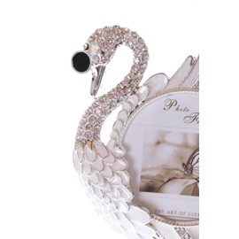 Kawaii-Story BM-xy9966-Right White Metal Picture Frame Photo Frame Luxury Design Swan Rhinestones Decoration Photo Size 10 x 10 cm (4 x 4 Inches)