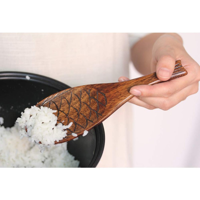 VOANZO 2PCS Fish-shaped Wooden Rice Spoon Fish Shaped Wooden Rice