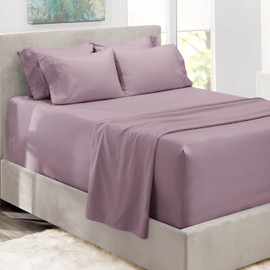 Hearth & Harbor Extra Deep Pocket Twin Size Sheets Sets - Fits Mattress 18-24 Inches Deep - Extra Deep Pocket Sheets - 6 Piece Twin Size Sheets - Dusty Purple