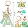 Cute Initial Letter Keychains with Butterfly Tassel, Green Alphabet Key