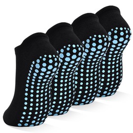 SkiBeaut Yoga Pilates Grips Socks for Women, 4 Pairs Non Slip Skid Grippers Woman Hospital Sticky Slipper House Socks, CA/US Size 10-12