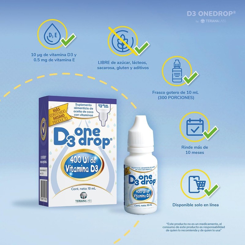 Vitamina D3 ONEDROP frasco con 10 mL, 400 UI