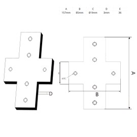 Verbinderplatte - X - 157x85mm Aussen Kreuz Flachverbinder 40x40 Aluprofil - 4 Stück