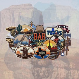 Texas Desert - Parches para planchar en el sombrero, 12 parches bordados clásico de vaquero occidental/sábanas para coser con calcomanía de prensa de calor para sombreros, mochilas