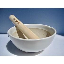 Made in Japan Ripple Ridge Mortar and Pestle Suribachi & Surikogi Set 6.6 Inches for Both Right and Left Handed Mino Ware Pottery Ivory M88238