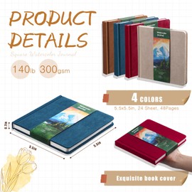 Mooliwe 4 Pcs Watercolor Paper Sketchbook 5.5" x 5.5" Watercolor Travel Journal 300 GSM Cotton Cold Press 48 Pages Drawing Artist Paper Pads Gift for Valentine's Day(Retro Color)