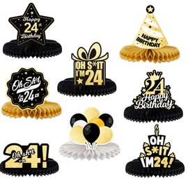 Oh S*it I’m 19 Happy 19th Birthday Honeycomb Centerpieces Balloons Confetti Theme Table Toppers Hello 19 Table Decorations Funny Birthday Decor for Women Men 19th Birthday Supplies Black and Gold