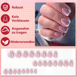 French Press On Nails, Pack of 24 Square Nails for Sticking Short, Full Cover Nail Tip Tips for Gel Nails, Artificial Nails, Fingernails, Fake Nails for Women and Girls (White French)