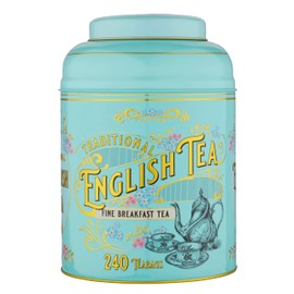 New English Teas Vintage Victorian Tea Tin with 240 English Breakfast Teabags for Tea Lovers, Forget Me Not Florals & Classic Tea Set Design