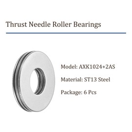 Kozelo 6pcs AXK1024 Thrust Needle Bearings - [10mm Bore x 24mm OD x 2mm Thickness] Bearing with 65Mn Washers for Conveyor Systems Chrome Steel