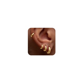 Tewiky 4er-Set Chunky Kleine Huggie-Creolen für Damen – Zarte, 14K Gold-beschichtete, hypoallergene, leichte Stapel-Ohrring-Sets für Mehrfach-Piercings, trendiger Schmuck