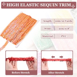 sourcing map 10m x 2cm Elastic Sequins Trim Flat Stretchy Sequin Strip Paillette Fabric Ribbon Band for DIY Crafts Sewing Dress Orange