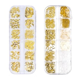 24 Shapes 3D Gold Nail Charms Nail Art Metal Decals Gold Foil Nail Glitters Sequins Nail Gems Rhinestones Conch Starfish Nail Art Decorations Kit Pearl Nail Stuff Nail Accessories Charms for Nails