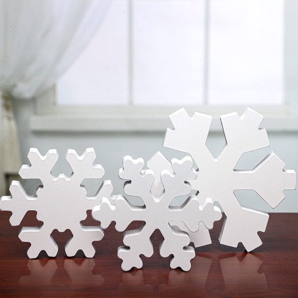 3 Pcs Winter Wooden Snowflake Decor Winter Snowflake Table Signs