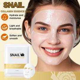 3PCS Snail Mucin Collagen Face Mask - Glass Skin Face Mask Korean Skincare - Collagen Hydrating Mask Sheet with Hyaluronic Acid for Anti-Aging, Anti-Wrinkle, Deep Moisturizing&Firming