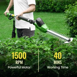 19" Pole Hedge Trimmer Cordless, Compatible with CURECURE 20V Battery, Hedge Trimmer with Extension Pole, 9.2-Feet Reach, 3/5'' Cutting Thickness, 135° Adjustable, Safety Lock, 7.9LBS Lightweight
