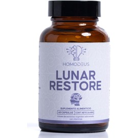 Homodeus Lunar Restore | Nootrópico Nocturno de Apoyo Cerebral | Regenera Mientras Duermes | Extracto de Melón, Semilla de Uva Roja, Zinc, Vitamina C, E y B3 | Estrés Oxidativo y Calidad de Sueño