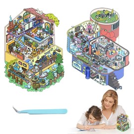 2Sets DIY 3D House Stickers Set Make Your Own Sticker Supermarket Coffee Shop Restaurant Bookstore 3D House Sticker Set Funny Cartoon Scene Stickers for Relief Stress Pass The Time (G)