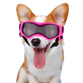 Dog Goggles UV Protection for Small Breed Dog, Dog Sunglasses Windproof Anti-Fog Dustproof Snowproof, Puppy Glasses for Outdoor Riding Driving with Comfortable Frame Adjustable Straps, Small Pink