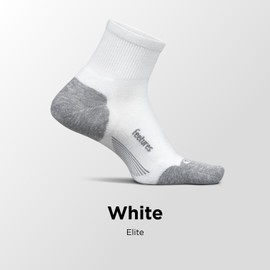 Feetures Elite Max Cushion Quarter Sock- Athletic Running Socks for Men & Women, Targeted Compression, Moisture Wicking - New White, Large (1 Pair)