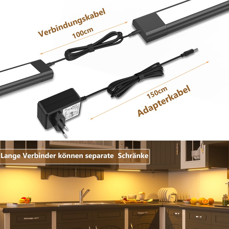 WOBANE LED Under-Unit Light Kitchen with Non-Contact Sensor, 3 x