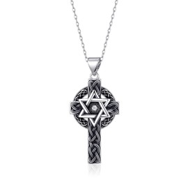 TALYKONG Celtic Star of David Cross Necklace for Men Irish Messianic Jewish Jewelry Gifts for Women Men(Celtic Star of David Cross)