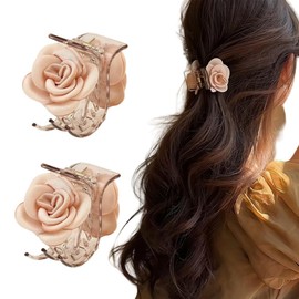 2Pcs Camellia Flower Hair Clips French Flower Hair Barrettes Headpieces Styling Tools for Women Party Wedding Daily(Champagne)