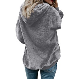 ReachMe Womens Oversized Sherpa Jacket Fuzzy Fleece Zip Up Hoodies with Pockets Warm Fall Outfits Winter Coats(Grey,S)