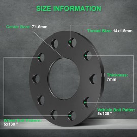 4PCS 5x130 Wheel Spacers 7mm Thread Size 14x1.5 Compatible with for Panamera 10-15 for 911 Wheel Spacers 99-15 for Cayman 06-15 for Cayenne Wheel Spacers 03-16 for Boxster 97-15