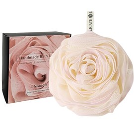 Lifesiddle Esponja de Bao de Lufa Extragrande de 75 G, Gel de Ducha para Mujer, Esponja de Malla Suave de Color, Elegante Caja de Regalo, Exfoliante  