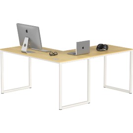 SHW Mission 55 x 60 Inches L-Shape Home Office Computer Desk, Oak