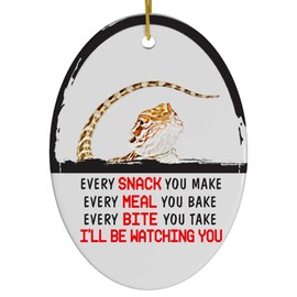 Every Snack You Make I'll Be Watching You Pogona Central Inland Bearded Dragon Christmas Ornament - Funny White Oval Ceramic Decoration Gifts for Dragon Lovers