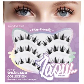 Cluster Lashes,Lankiz Biomimetic Individual Eyelashes Cat Eye Lashes Wispy C Curl Reusable Lash Extensions DIY for Daily Wear and Events(Purrlash)