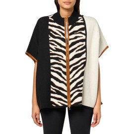 MULTIPLES Women's Mock Neck Front Zip Thru Collar Poncho, Multi