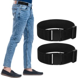 WERFORU 2 Pack Unisex 2 Loop No Show Elastic Belt Men Invisible Belt with Plastic Flat Buckle for Jeans - Fit 1.5 Inch Belt Loop
