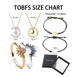 TOFBS Sun And Moon Jewellery Sets Adjustable Celestial Sparkling Ring And Necklace Bracelets Set Silver Gold Plate Matching Ring Valentine's Day Jewellery Gift Set for Women Girls SETA