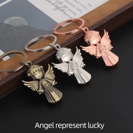 GZXYA Guardian Angel Keyring Lucky Charm Pendant with Clover Leaf for Exams or Car, Suitable as a Gift for Women, Girlfriend, Colleagues (Angel, C-antique bronze