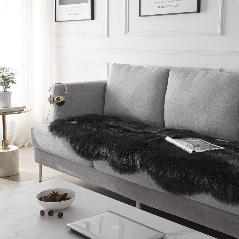 SERISSA Ultra Soft Fluffy Rug Black Faux Sheepskin Fur Area