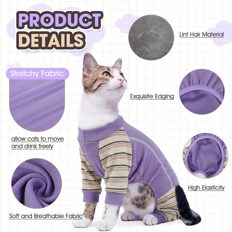 ADNIKIA Sticky Cat Clothes,Pajamas for Cats only,Soft Onesie,Purple M