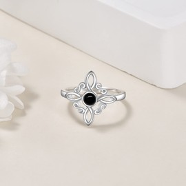 JERWLI Sterling Silver Witch Knot Rings Witch Magic Knot Rings Moonstone Black Onyx Pagan Jewelry Celtic Cross Jewelry for Women Girls, sterling syllable, No Gemstone