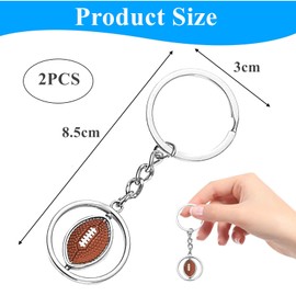 Rugby Ball Keyring,2 PCS 360° Rotating 3D Rugby Keychain, Mini Pendant Football Keyring for Men & Women – Durable Metal Sports Keychain Gift for Rugby Fans, Players, and Enthusiasts