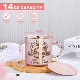 Biching Lustige Mamasaurus-Kaffeetasse mit goldenem Muster, Weihnachtsgeschenke für Mutter, Ehefrau, Mutter, Geburtstagsgeschenke von Tochter, Sohn, Kinder, 400 ml