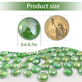 HUIANER Flat Glass Marbles 1lb, 100PCS Green Flat Gems Glass Beads for Vase Filler Garden Aquarium Tank Pebbles Table Floral Decoration