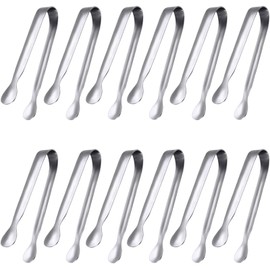 JCREN 12 Pack Serving Tongs, Small Serving Utensils for Catering, Food-Grade 304 Stainless Steel Serving Tongs Appetizer Tongs Sugar Tongs for Tea Party Coffee Bar, 4" Mini Kitchen Tongs - Silver