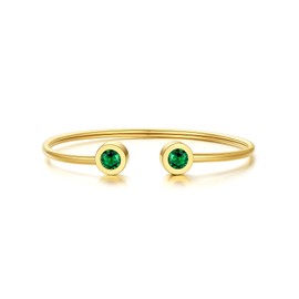 KeyStyle Stainless Steel Birthstone Bracelets for Women, May Birthday Cuff Bracelet,14K Gold Plated Bangle Bracelets for Gifts,Open Emerald Bangle Wrist Cuff fit Wrist from 6.3"-7.6"