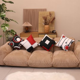 EZVING Set of 4 White Black Red Modern Abstract Geometric Throw Pillow Covers 18x18 Inches Decorative Cushion Pillow Cases Square Pillocases for Bed Sofa
