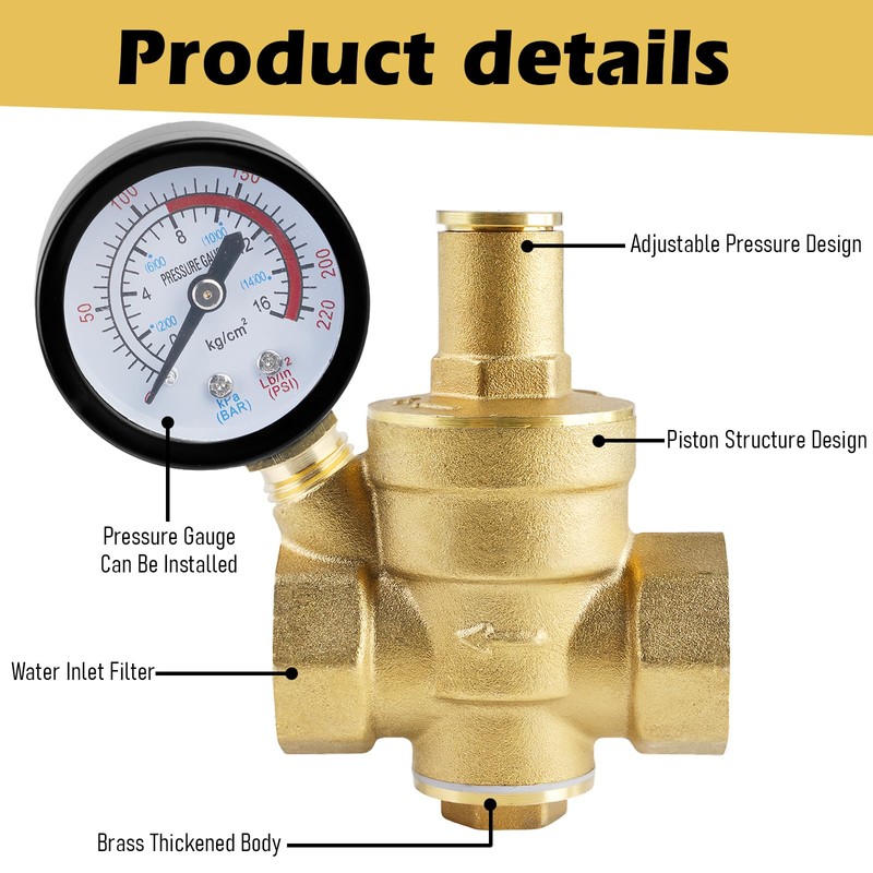 Pressure Regulator Water 3/4 Inch DN20, Brass Water Pressure Regulator