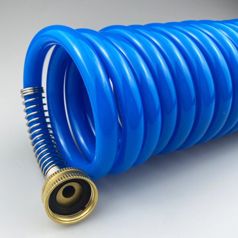 Darnassus Heavy-duty PU Coil Hose, Self-Coiling Garden Hose with Solid