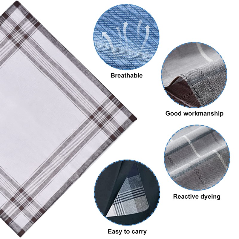 Pack of 18 Men's Handkerchiefs, 100% Cotton Men's Handkerchiefs, Men's